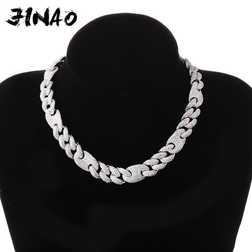 JINAO 16mm&20mm Miami New Box Clasp Cuban Link Chain Gold Silver Necklace Iced Out Cubic Zirconia Bling Hip hop for Men Jewelry