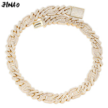 Load image into Gallery viewer, JINAO Men 14mm Iced Out Chain Zircon Miami Cuban Link Baguette Zircon Necklace Bling Hip Hop Jewelry Gold Silver Rosegold 16-30