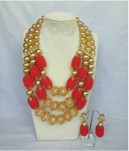 Dubai Gold Costume Women Statement Necklace Set Charms White African Wedding Beads Jewelry Sets for Brides Birthday Gift ABH590