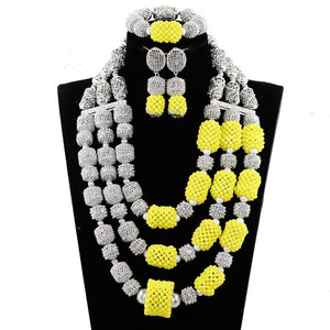 Dubai Gold Costume Women Statement Necklace Set Charms White African Wedding Beads Jewelry Sets for Brides Birthday Gift ABH590