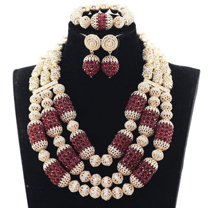 Dubai Gold Costume Women Statement Necklace Set Charms White African Wedding Beads Jewelry Sets for Brides Birthday Gift ABH590