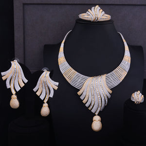 GODKI Luxury Feather Lariat Flower Women Wedding Cubic Zirconia Choker Necklace Earring Dubai Jewelry Set Jewellery Addict