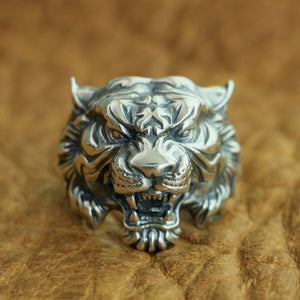 LINSION 925 Sterling Silver High Details Tiger Ring Mens Biker Punk Ring TA130 US Size 7~15